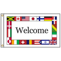 International Welcome 3' X 5' Knit Poly Flag with Heading and Grommets